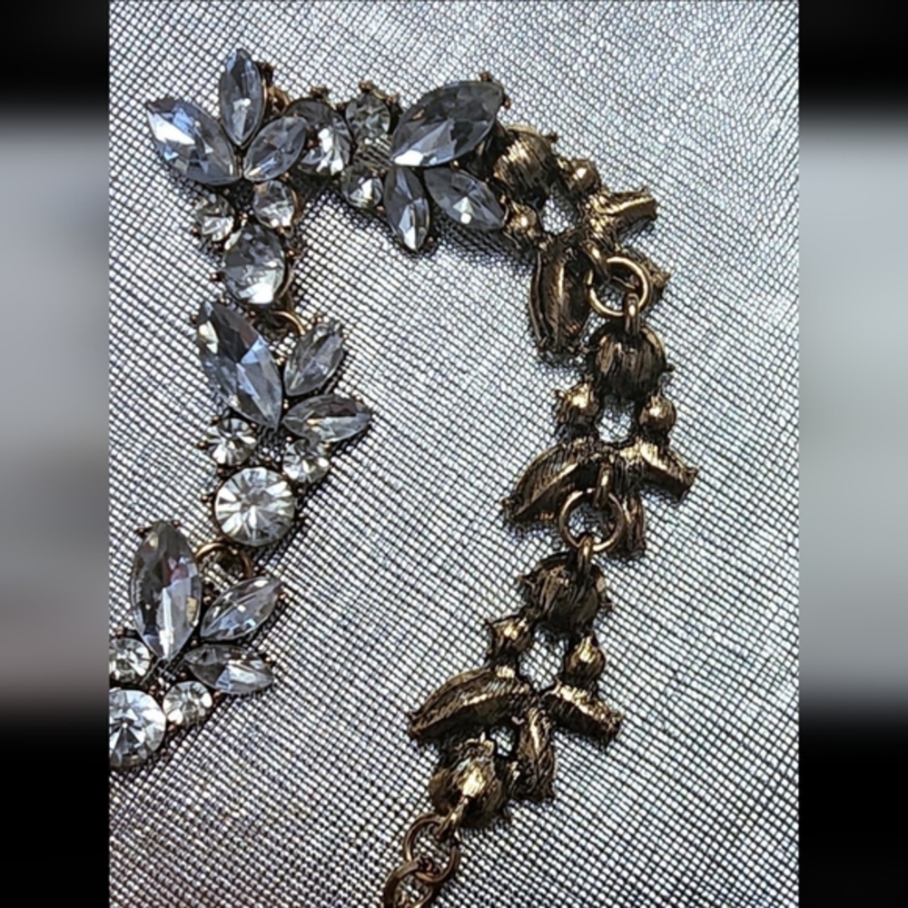 Nwot Clear Austrian Crystal Brass Statement Neckl… - image 1